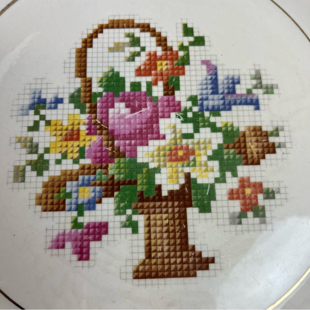Salem China Co Basket Petitpoint Oval Serving Plate Vintage USA 1940’s Floral - Picture 3 of 9